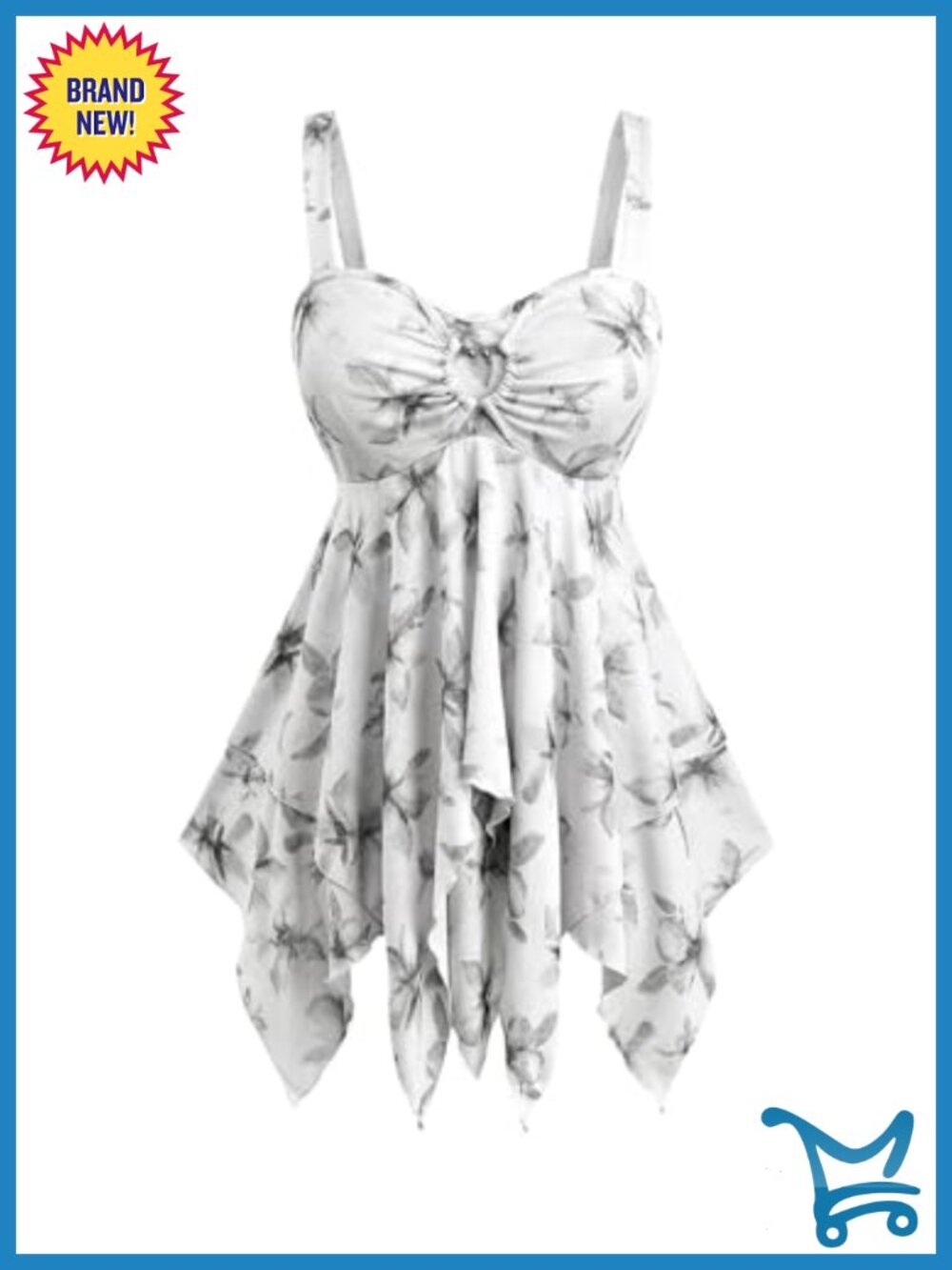 Plus Size Floral Hanky Hem Babydoll Tank Top Sweetheart Neck Sleeveless